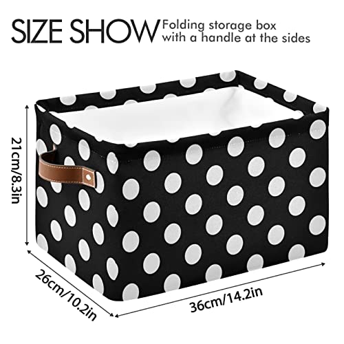 Large Storage Basket Big Black White Polka Dot Foldable Storage Box Organizer Bins with Handles for Bedroom Home Office