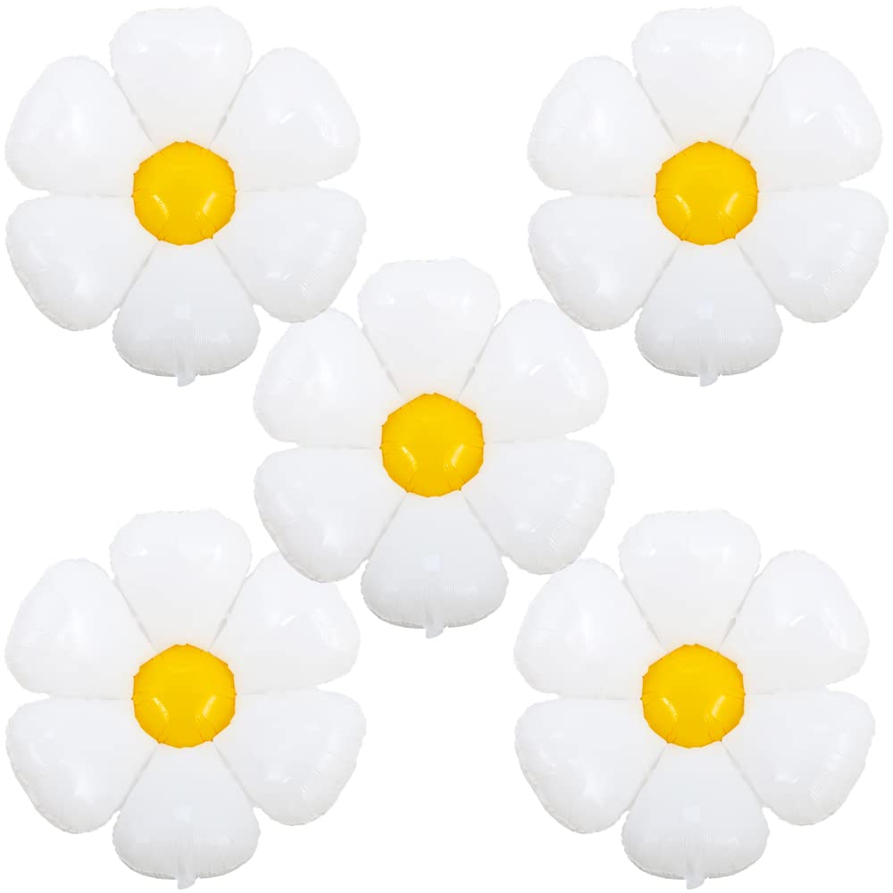 HORUIUS Daisy Balloons White Daisy Flower Balloon Daisy Themed Party Birthday Wedding Decoration Supplies 30inch 5PCS