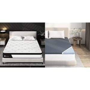 avenco 10 inch hybrid queen mattress medium firm with pocket spring & gel memory foam and 2 inch plush queen foam mattress topper grey