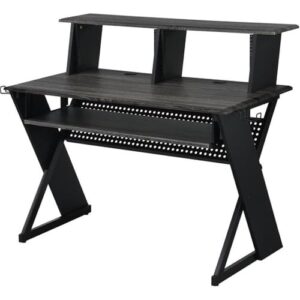 acme furniture rectangular music desk table with earphone rack, black