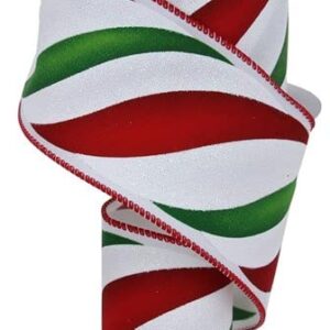 Candy Cane Swirl Christmas Ribbon - 2 1/2" x 10 Yards, Red, Green & White, Wired Edge, Wreath, Gift Wrap, Garland, Swag, Garland, Bows, Boxing Day