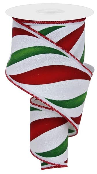 Candy Cane Swirl Christmas Ribbon - 2 1/2" x 10 Yards, Red, Green & White, Wired Edge, Wreath, Gift Wrap, Garland, Swag, Garland, Bows, Boxing Day