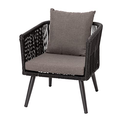 Flash Furniture Kierra 4 Piece Indoor/Outdoor Seating Set - Black Woven Back & Seat - Gray Zippered Removable Cushions - Aluminum Frames - Black Metal Plank Top Table