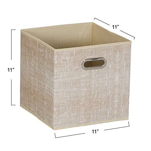 Household Essentials 6 Pack Fabric Storage Bins with Handle, Tan Mix