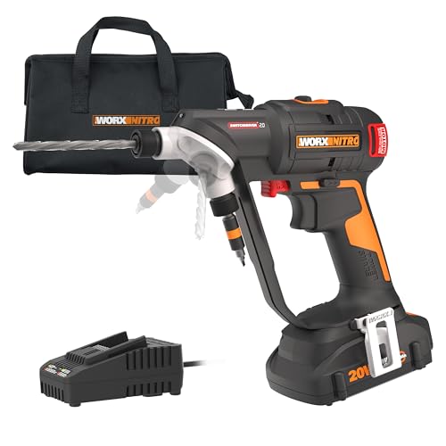 Worx Nitro 20V SwitchDriver 2.0, 2-in-1 Brushless Cordless Drill Driver, Drill Set Rotatable Dual 1/4" Chucks, Compact Cordless Drill with Digital Torque Setting WX177L – (Battery & Charger Included)