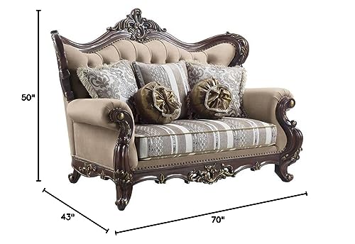 Acme Furniture Upholstery Loveseat with Arched Backrest, Light Brown and Cherry