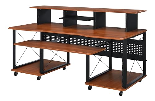 Acme Furniture Metal and Wooden Music Desk with Wheels, Cherry and Black