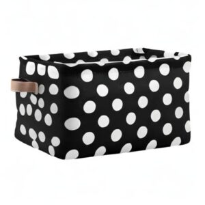 Large Storage Basket Big Black White Polka Dot Foldable Storage Box Organizer Bins with Handles for Bedroom Home Office