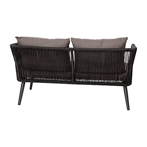 Flash Furniture Kierra 4 Piece Indoor/Outdoor Seating Set - Black Woven Back & Seat - Gray Zippered Removable Cushions - Aluminum Frames - Black Metal Plank Top Table