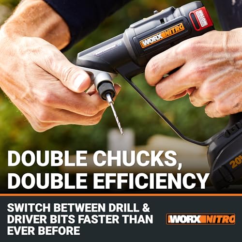 Worx Nitro 20V SwitchDriver 2.0, 2-in-1 Brushless Cordless Drill Driver, Drill Set Rotatable Dual 1/4" Chucks, Compact Cordless Drill with Digital Torque Setting WX177L – (Battery & Charger Included)