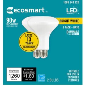 EcoSmart Bulbs EcoSmart 90-Watt Equivalent BR30 Dimmable Energy Star LED Light Bulb in Bright White (2-Pack)