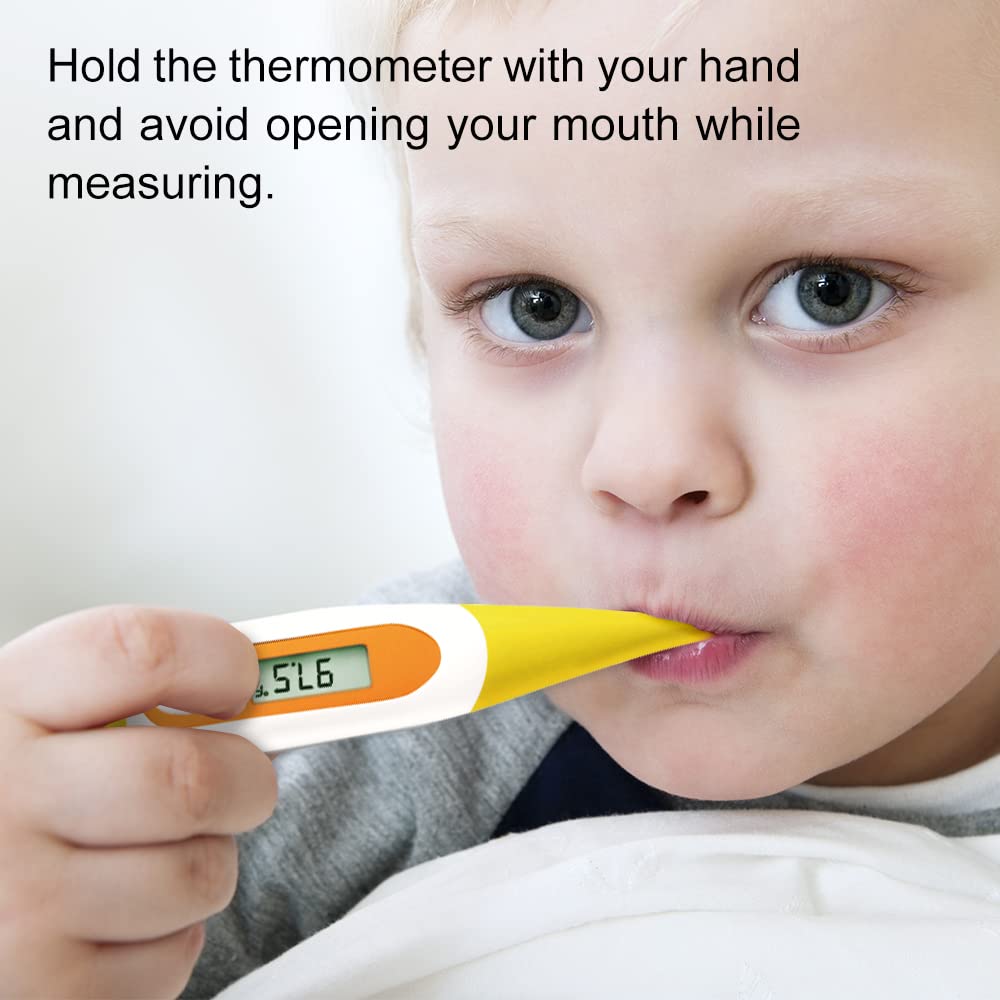 Digital Oral Thermometer for Fever Adults: Rectal, Underarm & Mouth, Accurate & Fast, Easy@Home Body Medical Temperature Thermometer for Baby Kids & Adult, EMT-021N-Yellow.