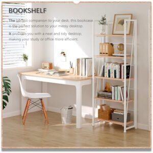 4NM No-Assembly Folding Bookshelf Storage Shelves 5 Tiers Vintage Bookcase Standing Racks Study Organizer Home Office (Natural and White)