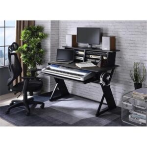 Acme Furniture Rectangular Music Desk Table with Earphone Rack, Black