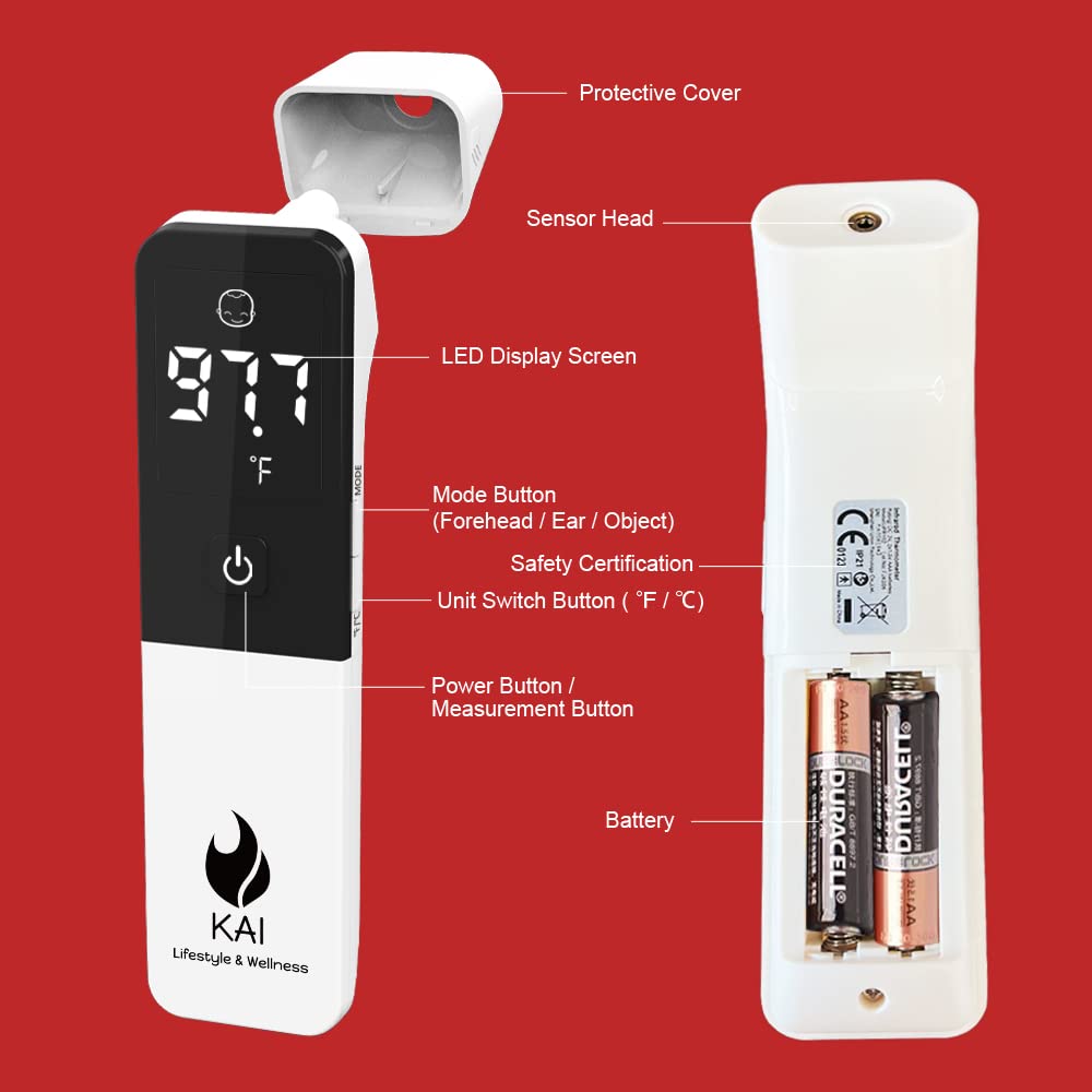 Kai LED Forehead and Ear Thermometer for Adults, Kids and Babies | Touchless, Accurate, Instant Read, Medical Grade, Premium Quality