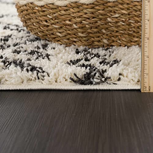 Hauteloom Duncans Farmhouse Shag Area Rug – Plush Pile Living Room & Bedroom Rug with Fringe – Beige, Charcoal, Gray - 6'7" x 9'