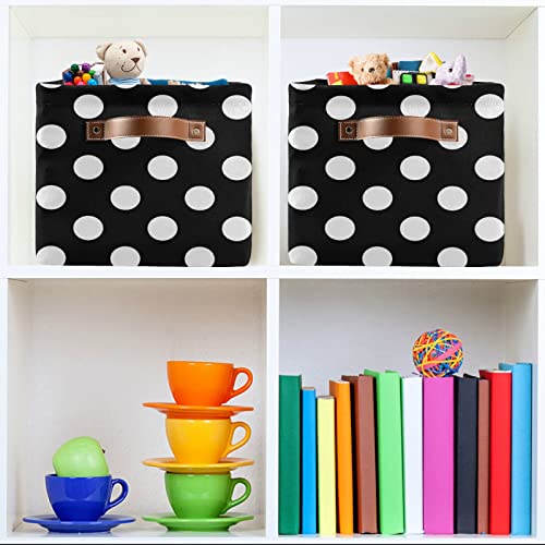 Large Storage Basket Big Black White Polka Dot Foldable Storage Box Organizer Bins with Handles for Bedroom Home Office