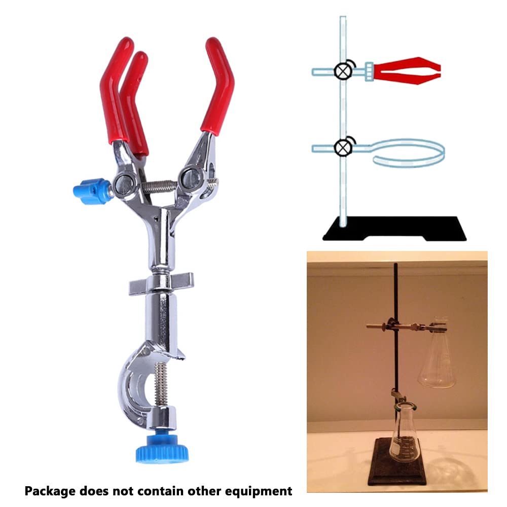 Lab 3 Prong Rubber Finger Clamp - Scientific 360° Swivels Stand Clip for Holding Beaker, Condenser Tube, Test Tube