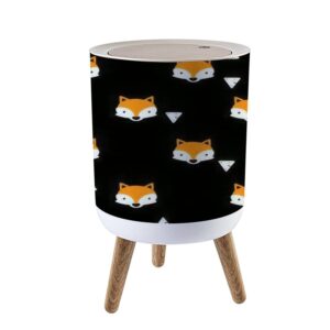 7l/1.8 gallon garbage can with press top lid seamless with foxes faces and geometric figures geometric abstract it trash bin with wooden legs dog proof round trash can for kitchen outdoor bathroom