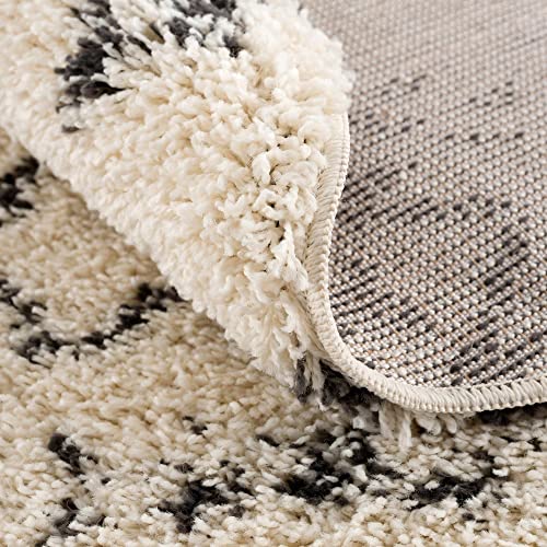 Hauteloom Duncans Farmhouse Shag Area Rug – Plush Pile Living Room & Bedroom Rug with Fringe – Beige, Charcoal, Gray - 6'7" x 9'