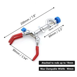 Lab 3 Prong Rubber Finger Clamp - Scientific 360° Swivels Stand Clip for Holding Beaker, Condenser Tube, Test Tube