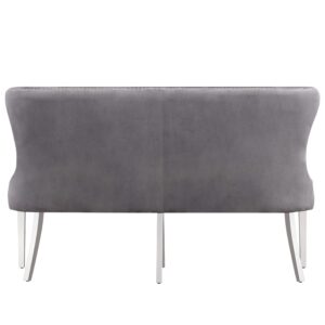 UDAX Velvet Bench with Back, Upholstered Armless Couch Settee with Button Tufted Backrest Nailhead Around, Light Grey