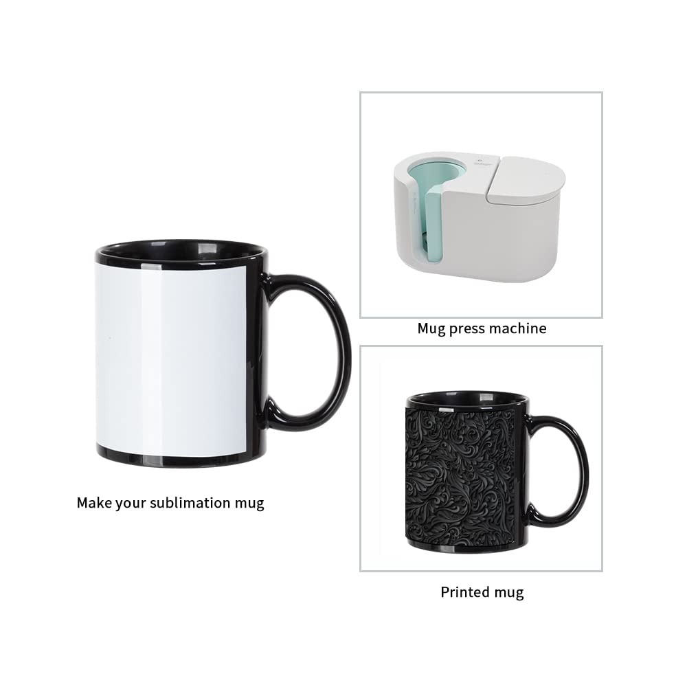 PYD Life 8 Pack Sublimation Coffee Mugs Blanks Black with White Patch 11 OZ Ceramic Photo Mugs Cups Bulk for Cricut Mug Press Print