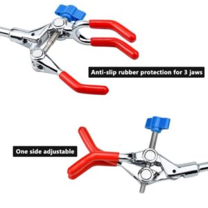 Lab 3 Prong Rubber Finger Clamp - Scientific 360° Swivels Stand Clip for Holding Beaker, Condenser Tube, Test Tube