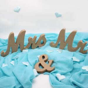 xinupiga large mr and mrs sign wedding table decorations, mr & mrs letters display stand figures for sweetheart table, photo props, wedding decorations, anniversary wedding shower gift (wood color)