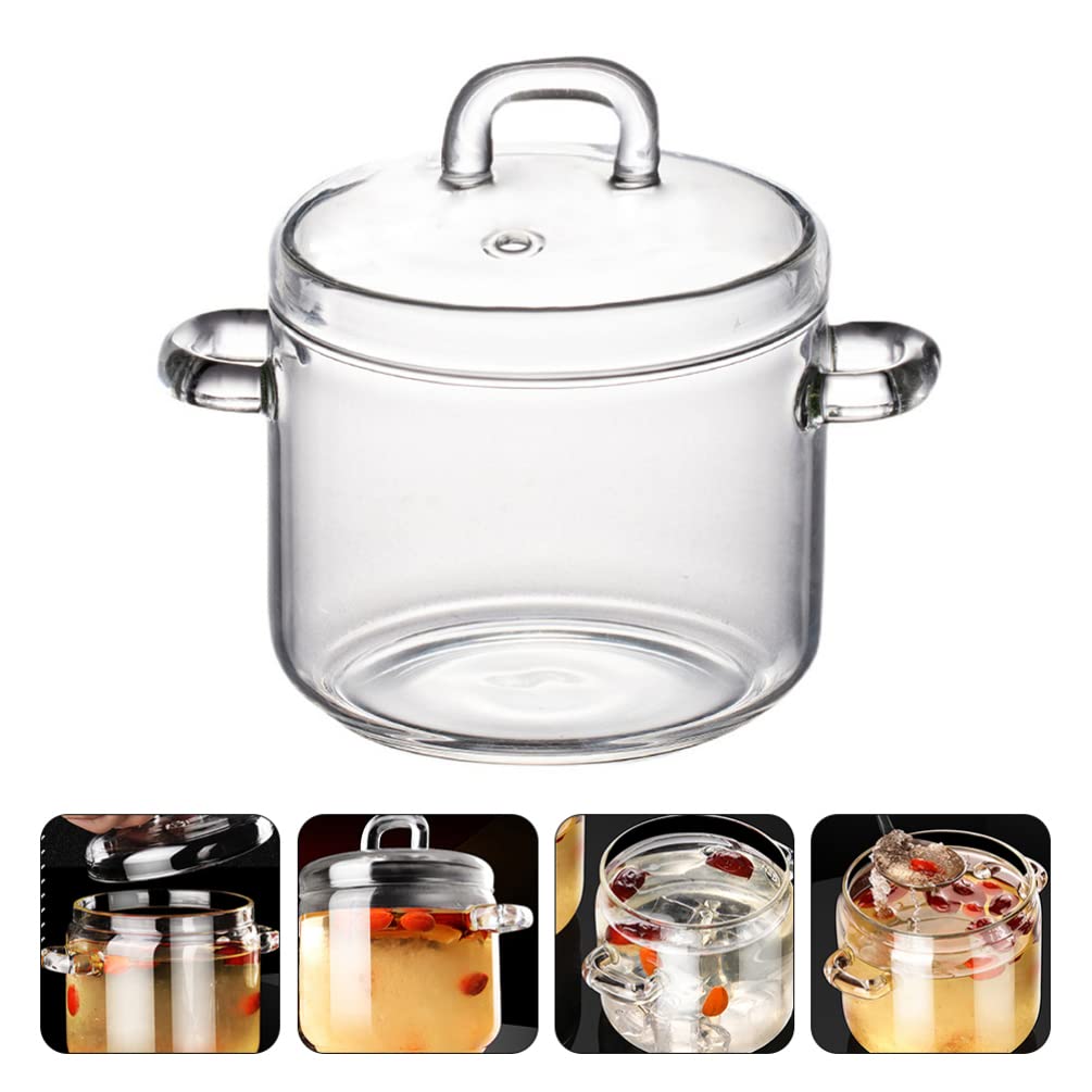 Clear Glass Cooking Pot Saucepan: - Glass Stew Pot with Lid Small Stovetop Pot Glass Cookware for Milk Pasta Noodles Soup 700ml