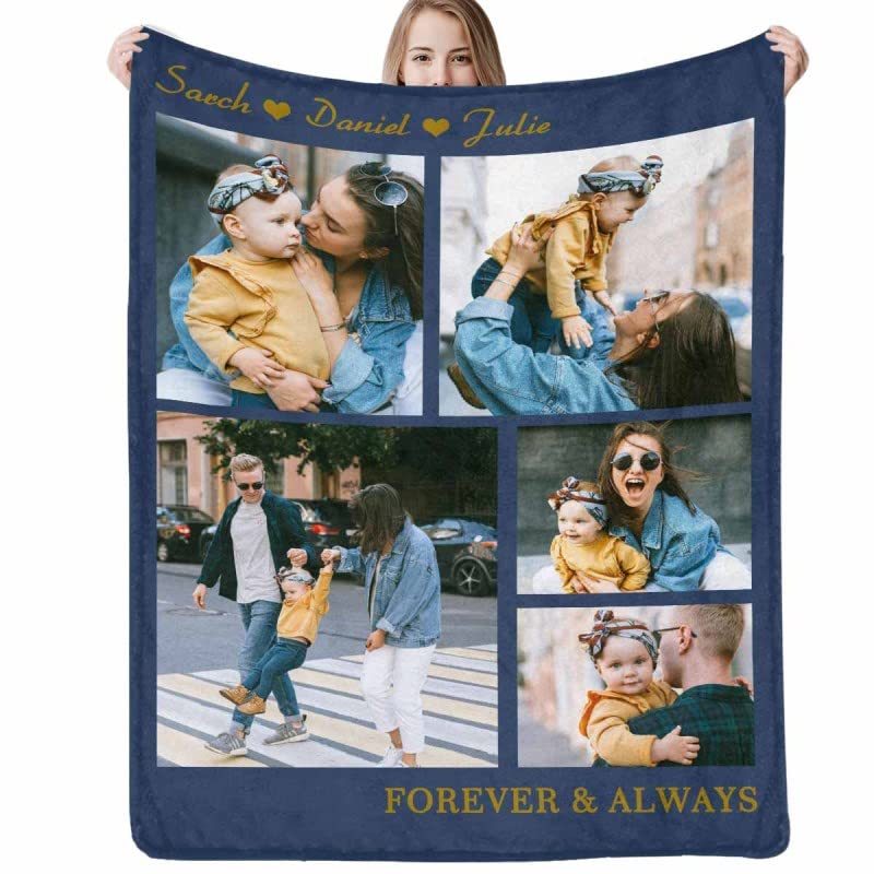 D-Story Custom Blanket with Text Photos,Personalized Customized Picture Blankets for Family Friends Kids Used as Souvenir Birthday Gifts 5 Photos Collage