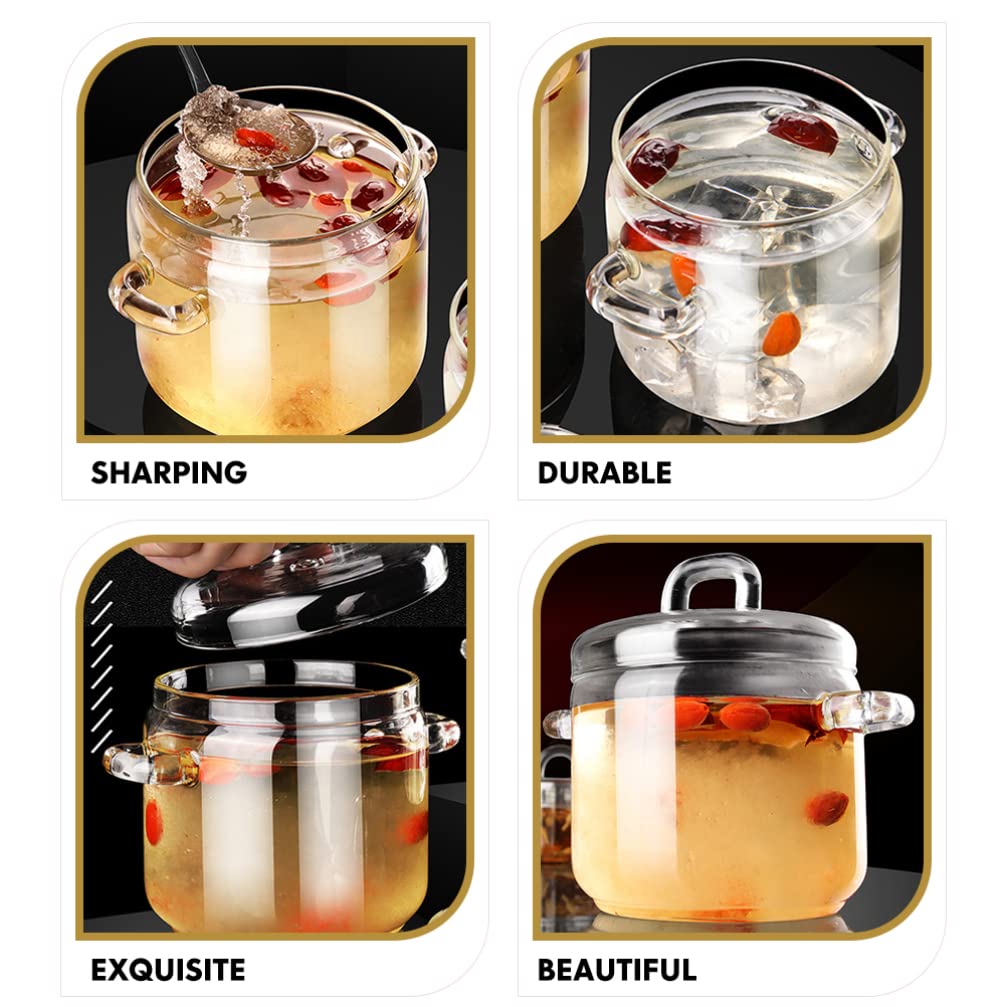 Clear Glass Cooking Pot Saucepan: - Glass Stew Pot with Lid Small Stovetop Pot Glass Cookware for Milk Pasta Noodles Soup 700ml