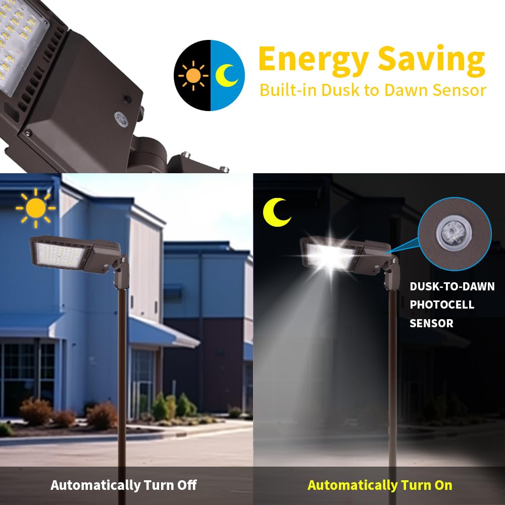 300W LED Parking Lot Lights Adjustable Slip Fitter,3 Pack 39000LM 5000K Outdoor Lighting with Dusk to Dawn Photocell,IP65 Waterproof LED Street Pole Light,110-277V for Commercial Lighting ETL Listed