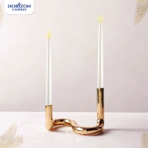 Horizon - 10-Piece Unscented Taper Candle Set | Smokeless & Dripless 9-Hour Burn | Perfect for Christmas Decor, Holiday Dinners, Weddings, and Festive Parties | Metallic Gold