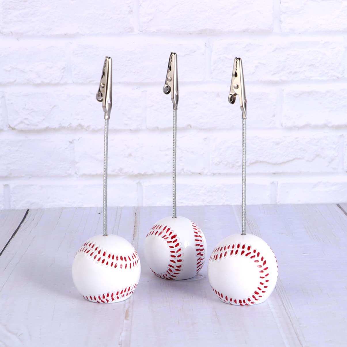 NUOBESTY Baseball Place Card Holders, Mini Baseball Base Table Number Holders Metal Note Clamps Photo Stands Message Clips for Sports Wedding Party Supplies 5pcs