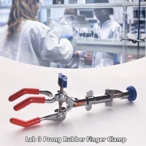 Lab 3 Prong Rubber Finger Clamp - Scientific 360° Swivels Stand Clip for Holding Beaker, Condenser Tube, Test Tube