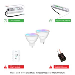 LEDEPLY Zigbee MR16 Smart Bulbs, Compatible with hu*e*, Alexa, Google & ConBee (Hub Required), 5W, GU5.3 LED WiFi Bulb, 5W(50W), Dimmable LED AC/DC 12V, Color Changing &Tunable White, 2 Pack