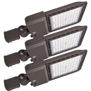 300w led parking lot lights adjustable slip fitter,3 pack 39000lm 5000k outdoor lighting with dusk to dawn photocell,ip65 waterproof led street pole light,110-277v for commercial lighting etl listed