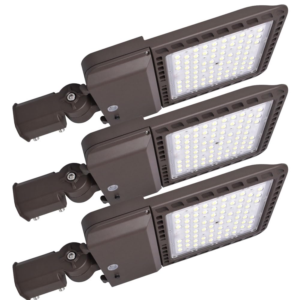 300W LED Parking Lot Lights Adjustable Slip Fitter,3 Pack 39000LM 5000K Outdoor Lighting with Dusk to Dawn Photocell,IP65 Waterproof LED Street Pole Light,110-277V for Commercial Lighting ETL Listed