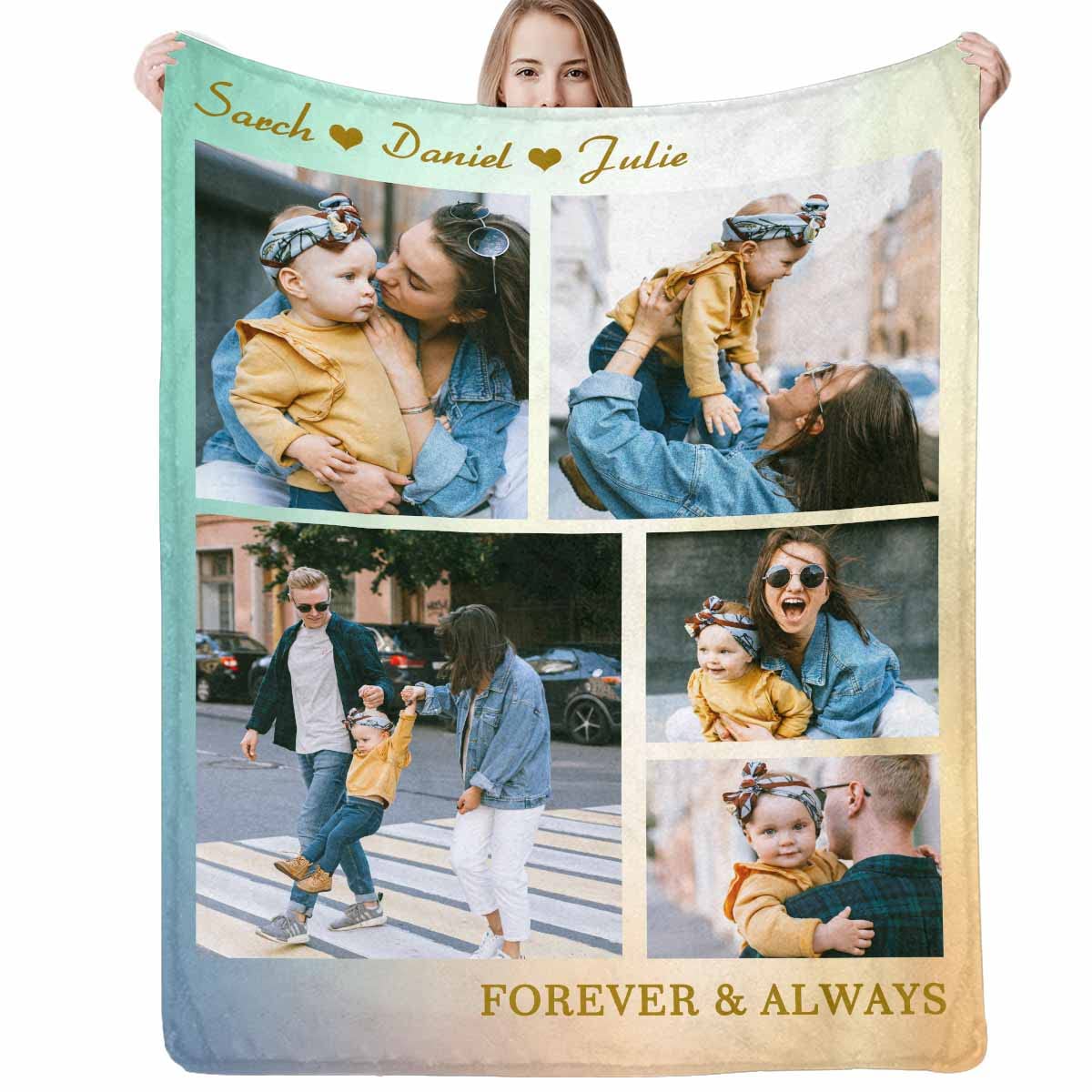 D-Story Custom Blanket with Text Photos,Personalized Customized Picture Blankets for Family Friends Kids Used as Souvenir Birthday Gifts 5 Photos Collage