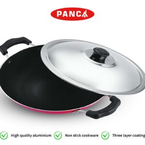 PANCA Non-Stick Aluminium Appachatti with Stainless Steel lid, 2.6mm, Red/Black, 23cm, Gas Compatible