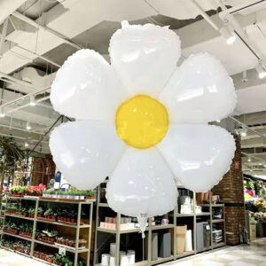 HORUIUS Daisy Balloons White Daisy Flower Balloon Daisy Themed Party Birthday Wedding Decoration Supplies 30inch 5PCS