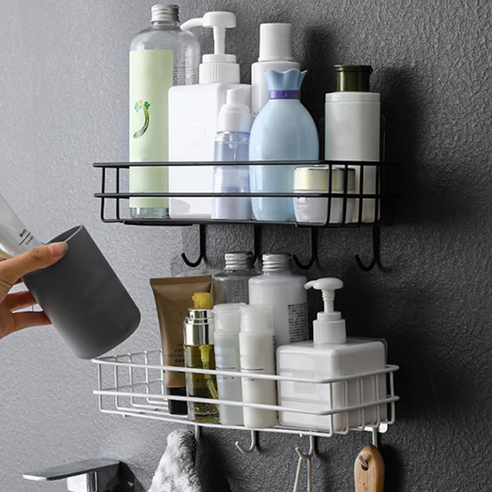 DOITOOL Self Adhesive Bathroom Shelf with Hooks, Shower Organizer Metal Shower Rack Bathroom Storage Basket, Kitchen Organization and Bathroom Storage