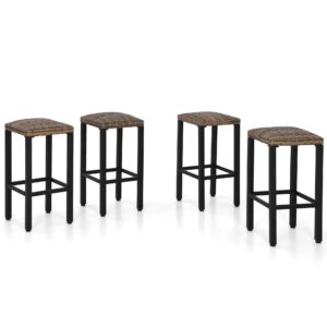 phi villa outdoor bar stools set of 4, 26” wicker seat counter height backless barstools, metal frame bar chairs for patio kitchen & dining