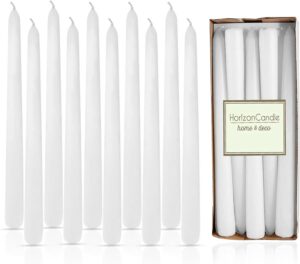 horizon - 10-piece unscented taper candle set | smokeless & dripless 9-hour burn | perfect for christmas decor, holiday dinners, weddings, and festive parties | metallic gold