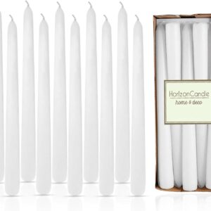 Horizon - 10-Piece Unscented Taper Candle Set | Smokeless & Dripless 9-Hour Burn | Perfect for Christmas Decor, Holiday Dinners, Weddings, and Festive Parties | Metallic Gold