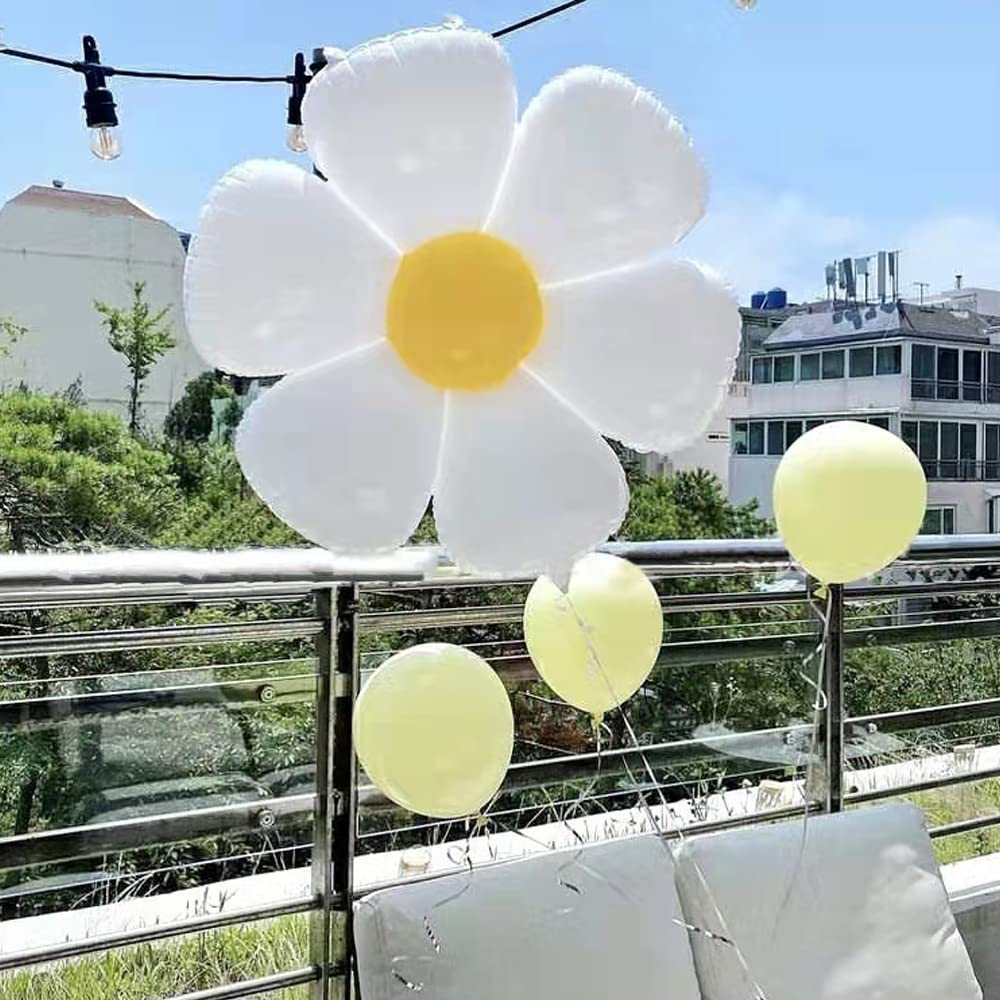 HORUIUS Daisy Balloons White Daisy Flower Balloon Daisy Themed Party Birthday Wedding Decoration Supplies 30inch 5PCS