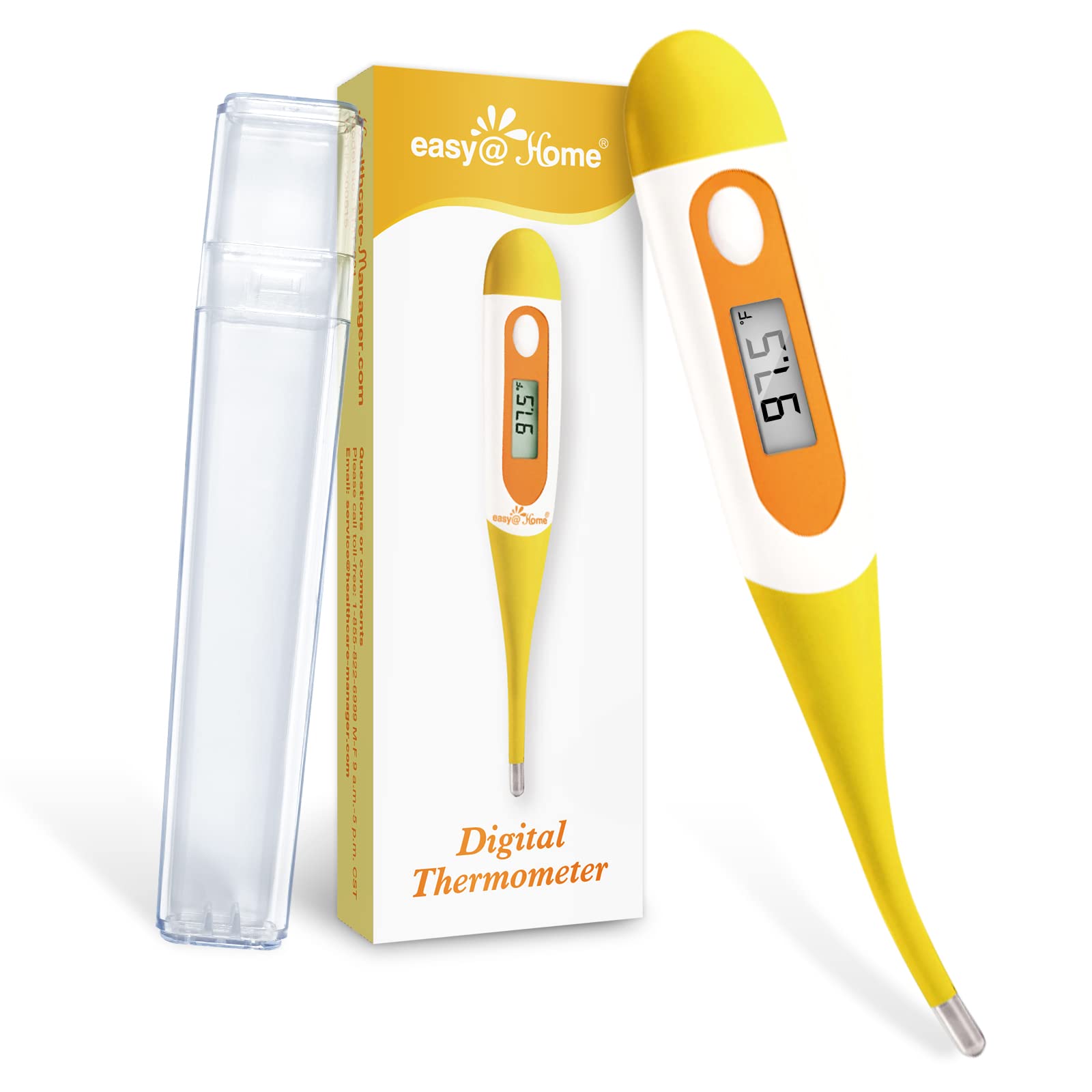 Digital Oral Thermometer for Fever Adults: Rectal, Underarm & Mouth, Accurate & Fast, Easy@Home Body Medical Temperature Thermometer for Baby Kids & Adult, EMT-021N-Yellow.