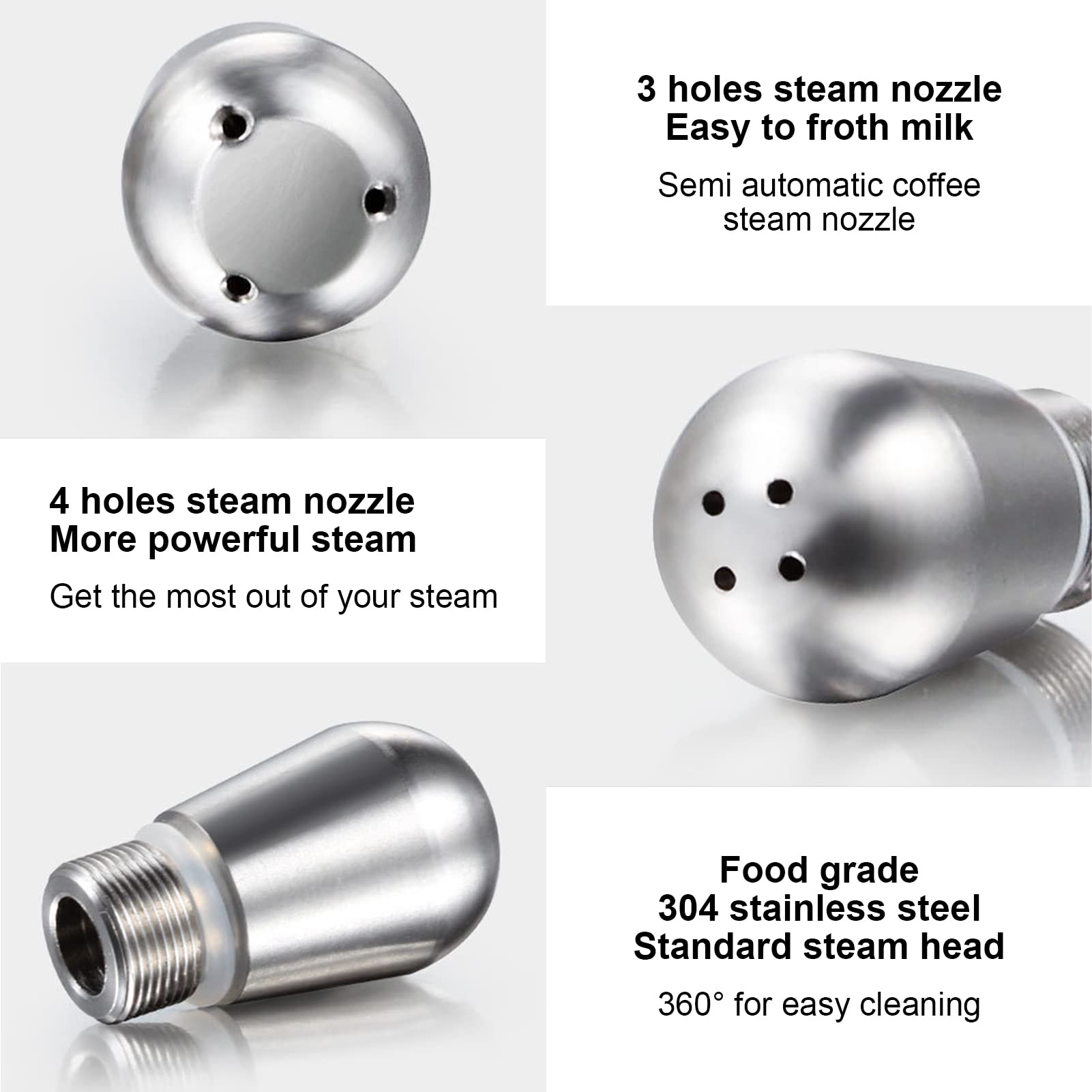 Coffee Machine Steam Nozzle Replacement, 3 Holes 304 Stainless Steel Steam Nozzle Tip, Coffee Machine Accessory Milk Foam Nozzle for Coffee Shops Restaurants Cafe(4 holes)