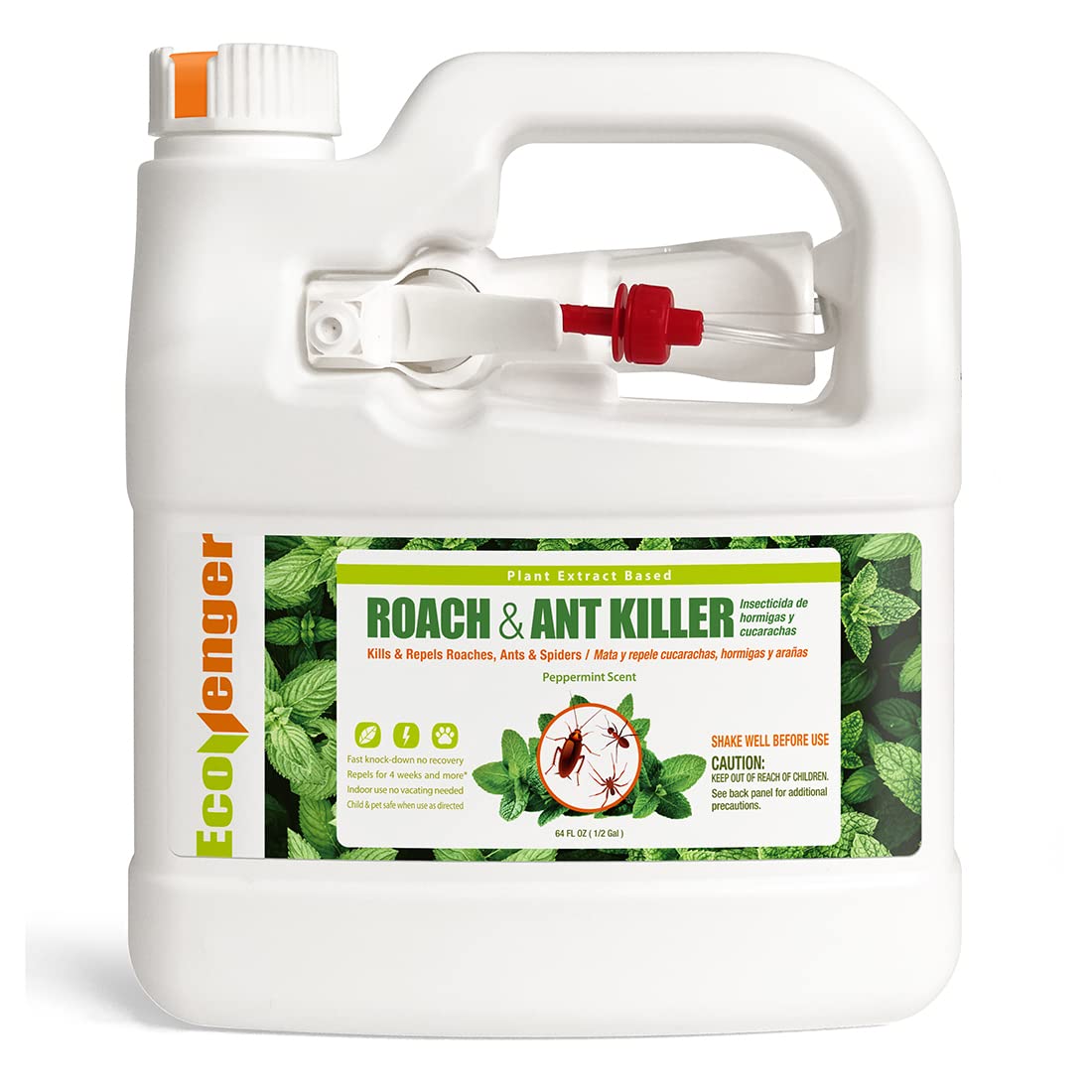 EcoVenger Roach & Ant Killer 1/2 Gal Trigger Sprayer, Kills on Contact, Kills Ants & Other Indoor & Outdoor Crawling Insects, Natural & Non-Toxic, Pleasant Botanical Scent, Safe for Children & Pets